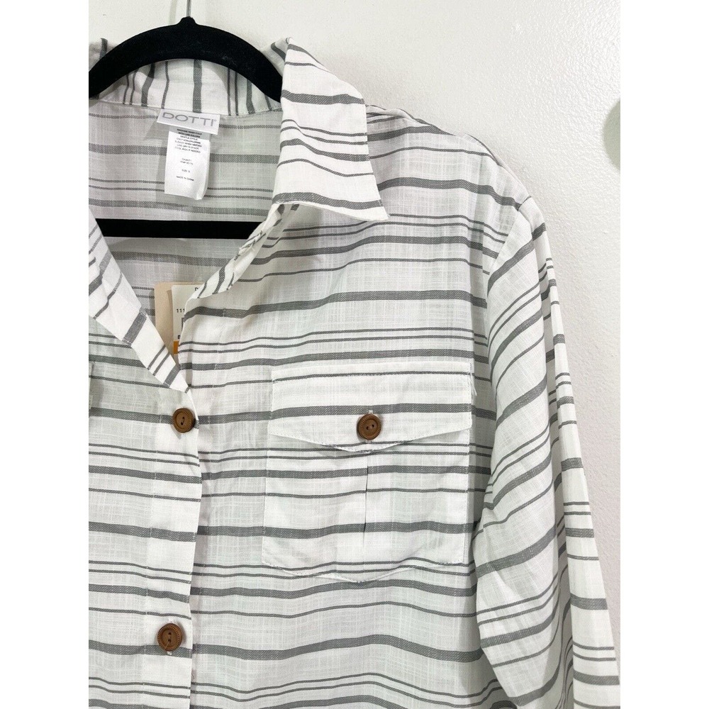 NWT Dotti Baja White Gray Striped Cotton Button Up Dress Swim Cover-up Sz Small - Picture 5 of 9